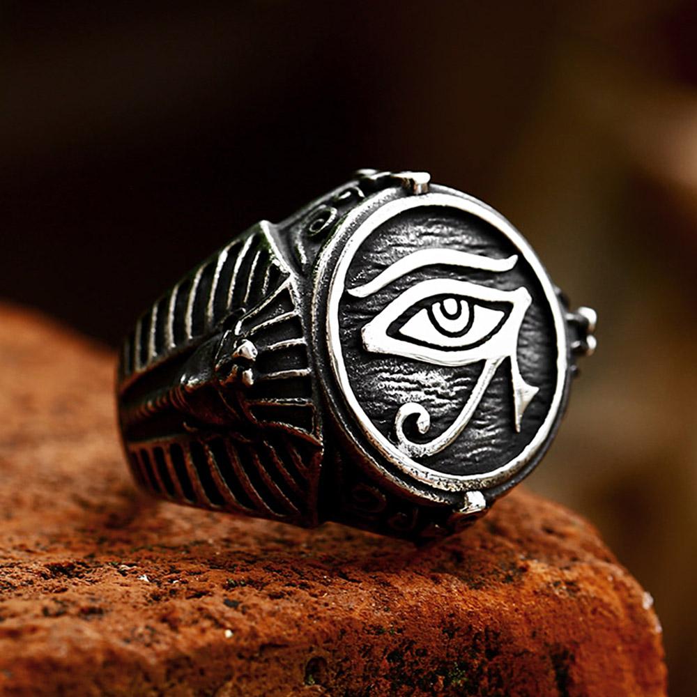 New Design Vintage Stainless Steel Eye of Horus Ring For Men Punk Ancient Egypt Pharaoh Text Symbol Rings Amulet Jewelry Gifts