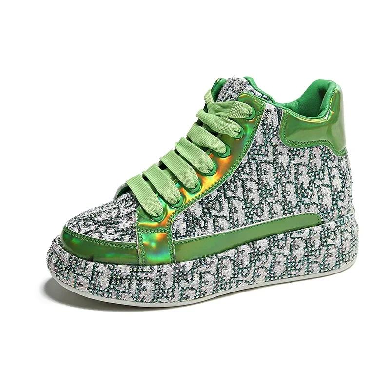 Модная женская обувь Модная женская обувь на шнуровке из вулканизированной стали Осенняя обувь с круглым носком и блестками Разноцветная повседневная женская обувь для офиса на платформе