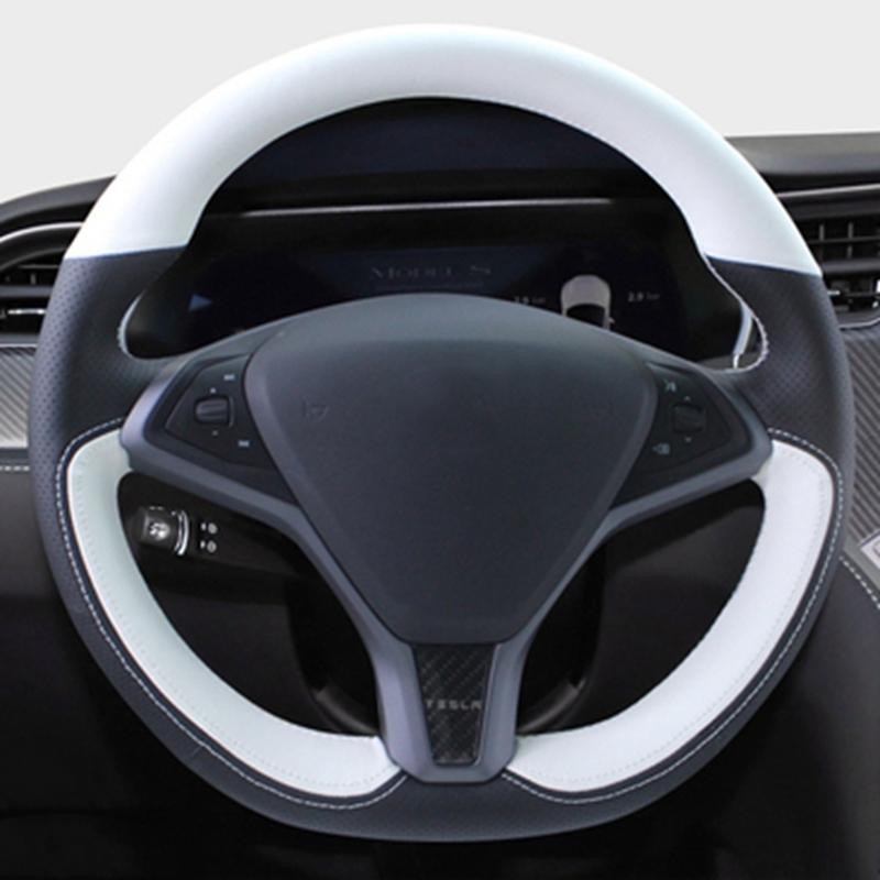 Car Steering Wheel Cover Black  Leather Suede Braid For Tesla Model S 2009- Model X 2012- Car Accessories