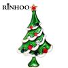 Rinhoo Green Enamel Christmas Tree Brooches For Women Vintage Colorful Rhinestone Xmas Tree Pins Fashion New Year Party Jewelry