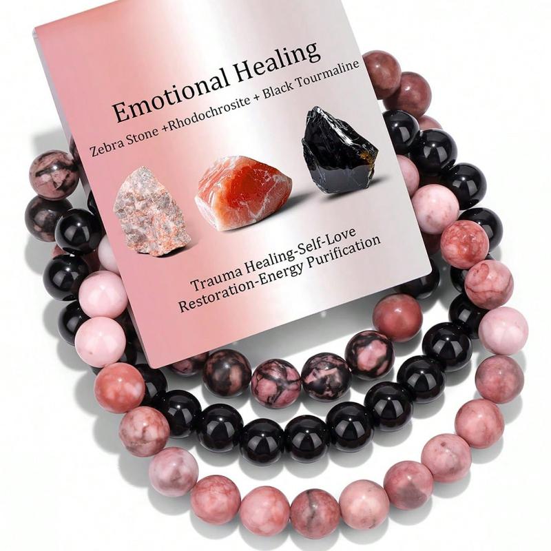 Набор браслетов из натурального камня, 3 шт., для женщин, для самоисцеления, эмоциональный, тянущийся, из бусин 8 мм, расширяемый, набор браслетов для ношения стопкой, подарок на день рождения, модная бижутерия