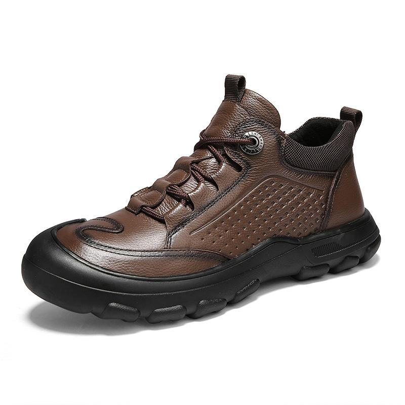 Кожаная обувь мужская осень новая кожаная уличная толстоподошвенная сумка голова нескользящая шнуровка первый слой воловьей кожи мужская обувь рабочая обувь универсальная