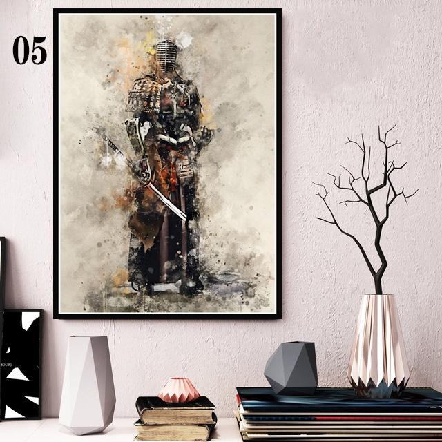 Плакат в рамке из цельного дерева и принты, горячие бронированные самураи, Япония, аниме, художественные работы, картины, искусство, модные настенные картины на холсте для гостиной, домашний декор