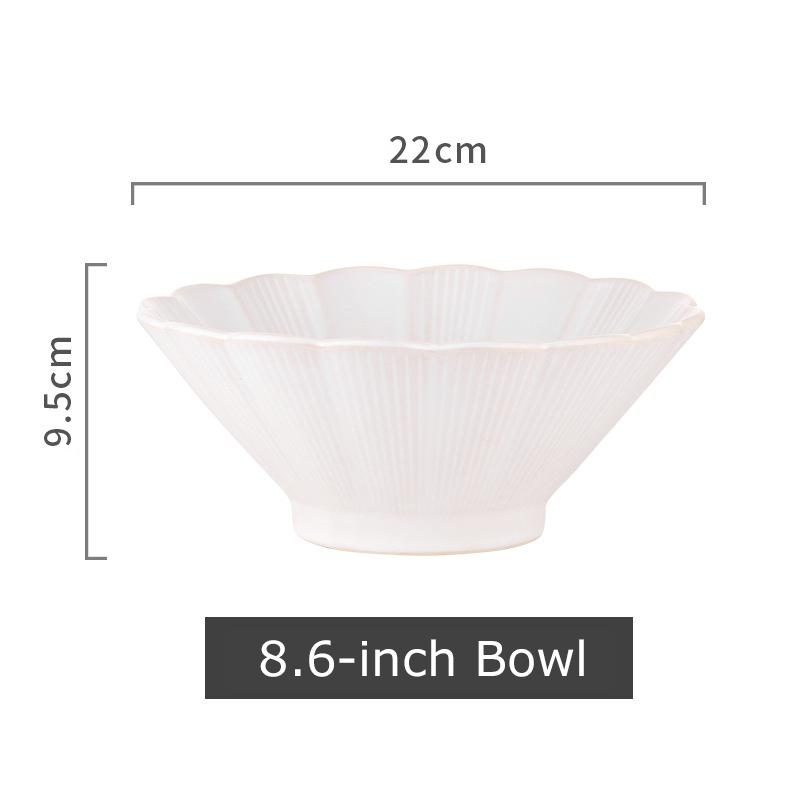 Japanese Ramen Bowl Ceramic White Blue Glazed Noodle Bowl Flower-shaped Big Pasta Rice Soup Bowl Microwave Safe Mixing Bowl