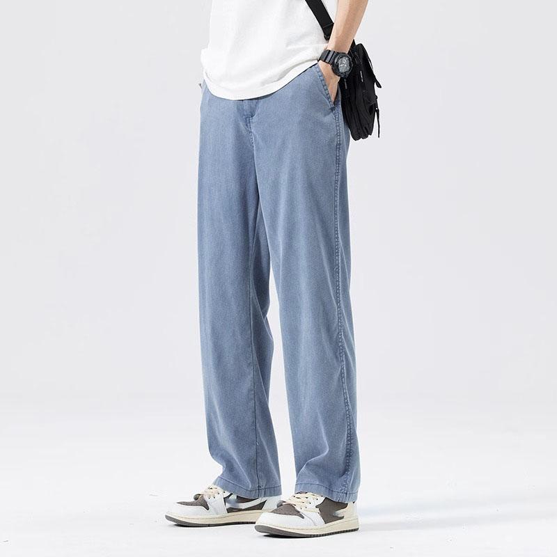 Мужские повседневные широкие брюки с эластичным поясом, летние прямые брюки из мягкого дышащего лиоцелла