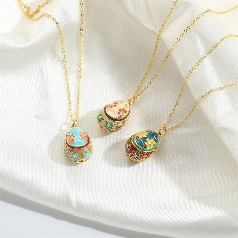 Bohemia Style Colorful Enamel Pendant Zircon Necklace Pendant Fashion Easter Egg Pendant Bridal