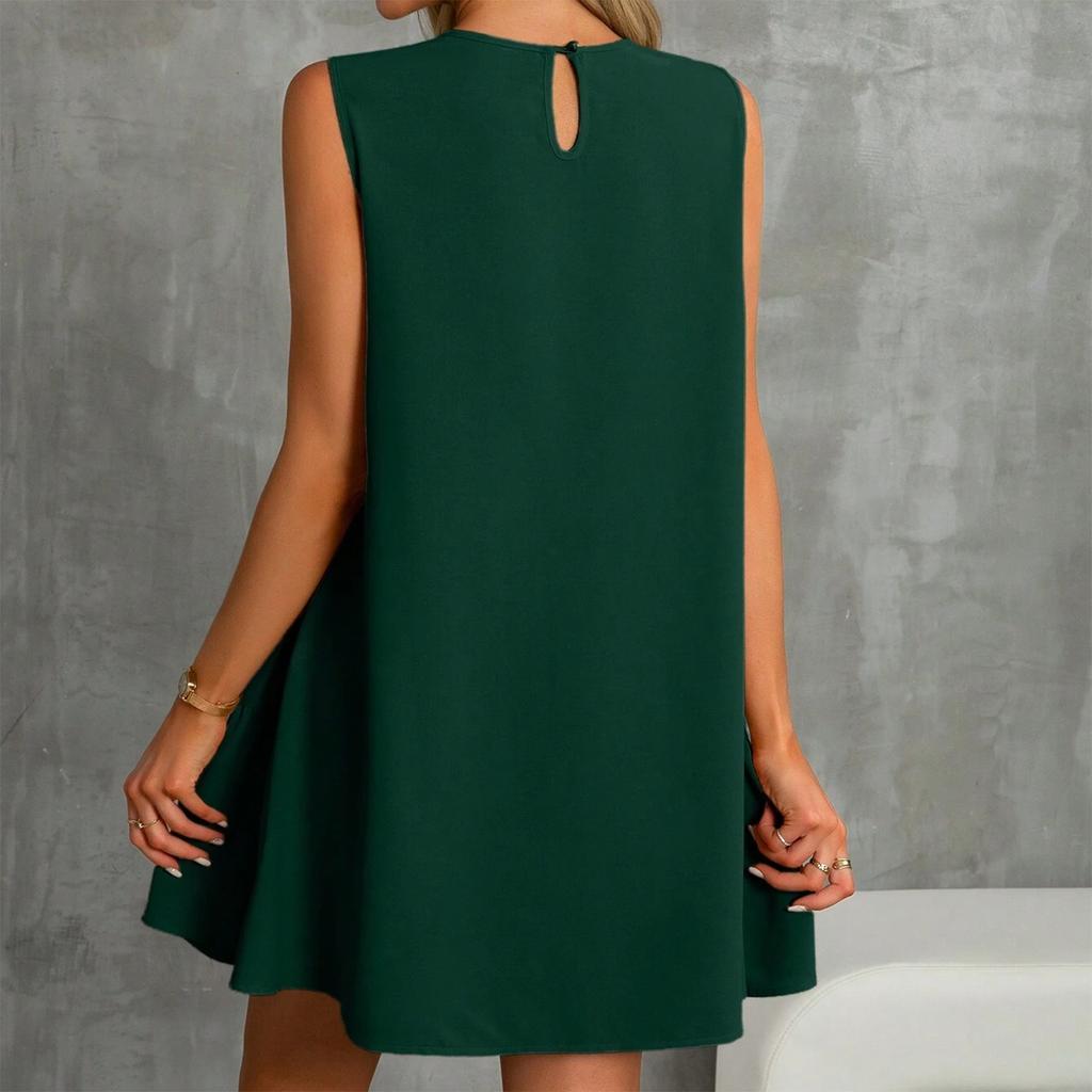 Женские модные повседневные платья без рукавов с круглым вырезом и оборками