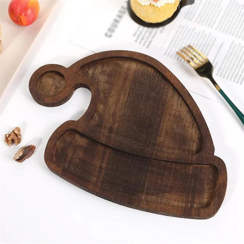 Christmas Themed Tray Wood Dessert Cake Plate Christmas Tree Hat Fruit Platter for Kitchen Baking Counter Home Decoration Tools