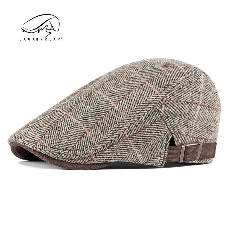 2025 Autumn and Winter New Cotton Lining Warm Beret Men's Casual British Retro Newsboy Cap Women's Plaid Vintage Flat Visor Cap