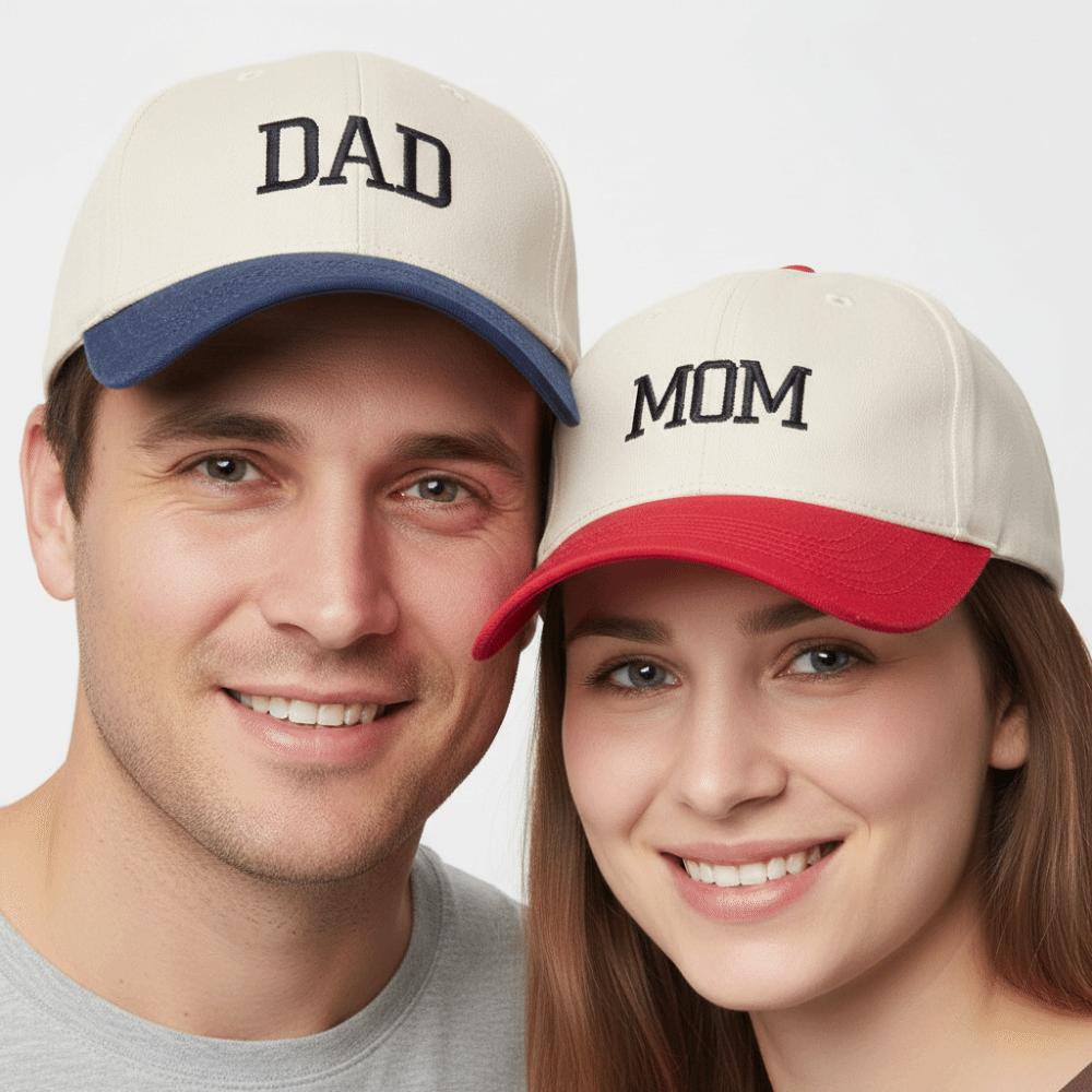 2pcs/set Letter Embroidered Mom Dad Baseball Cap Two-Tone Couple Cap Baseball Hats For Man Women