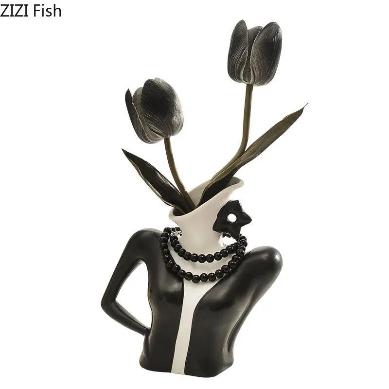 Elegant Dames Ceramic Vase Creative Figures Flower Pots Desk Decoration Flowers Arrangement Floral Vases Room Aesthetic Decor