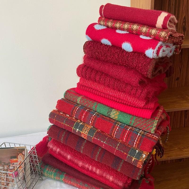 New Christmas Red Scarf Collection Autumn and Winter Warm Female Main Scarf