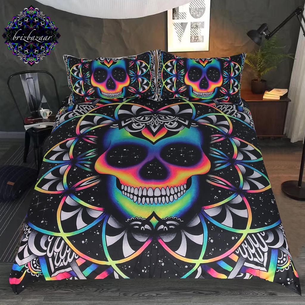 Yellow Sugar Skull Print Home Bedding Sets Duvet Cover Pillowcase Microfiber King Queen Double Twin Polyester Comforter Cover