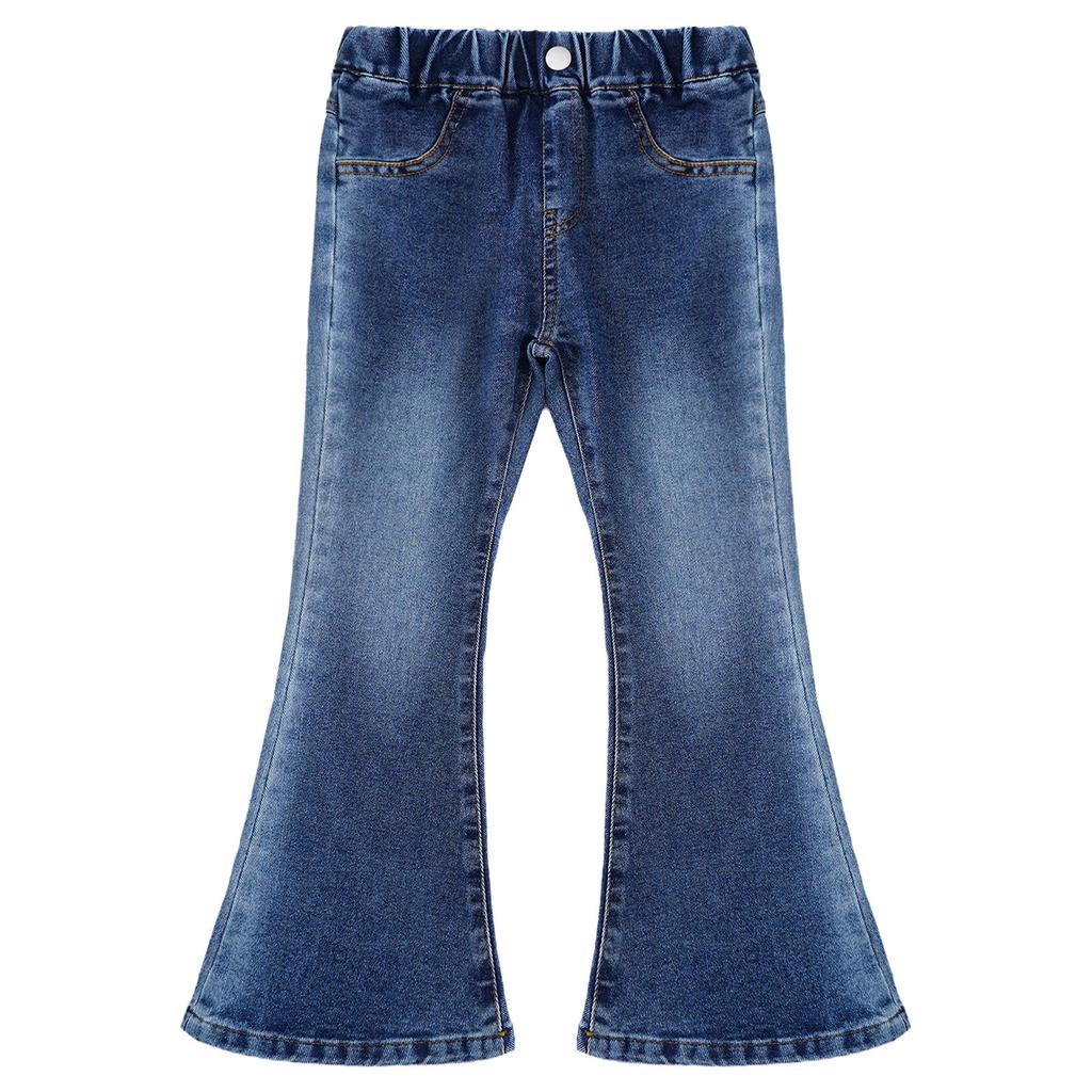 Детские джинсы-клеш в стиле ковбой, милые, расклешенные, облегающие, повседневные, длинные джинсы для девочек