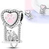 Шармы Серебро Милый Кот Качели Подвески в форме сердца Подходят для оригинальных браслетов Шармы для женщин Ювелирные изделия DIY Изготовление Подарки
