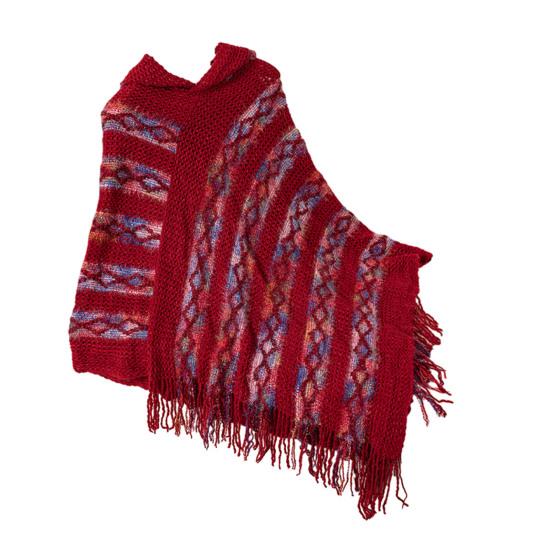 Женский свитер-пуловер с капюшоном, рукав «летучая мышь», с кисточками, вязаная накидка, разноцветная, полосатая, асимметричная