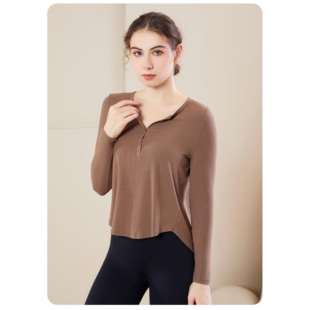 Свободная футболка для фитнеса и йоги с длинным рукавом, быстросохнущая накидка, новинка осени, универсальный топ с нитью для спортивного фитнес-костюма для женщин