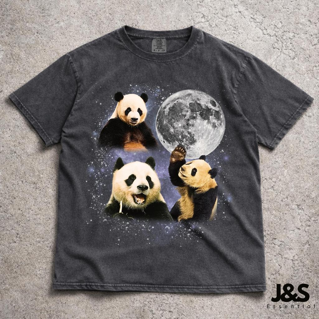 Three Panda Retro Graphic T-shirts, Vintage Panda Moon Tshirt, Panda Lovers, Funny Panda Tee, Oversized Washed Tee, Panda Vintage Shirt