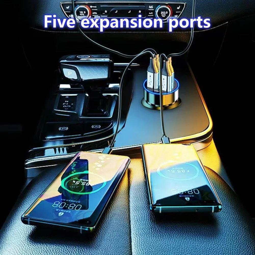 250W Car Charger QC3.0 PD Fast Charging with LED Display, 5-Port USB Car Adapter Compatible with iPhone & Android