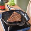Square Cast Iron Grill Pan, Pre-Seasoned Non-Stick Striped Skillet for Steak, Bacon, Shrimp, Compatible with All Stovetops, 26cm Large Cooking Surface