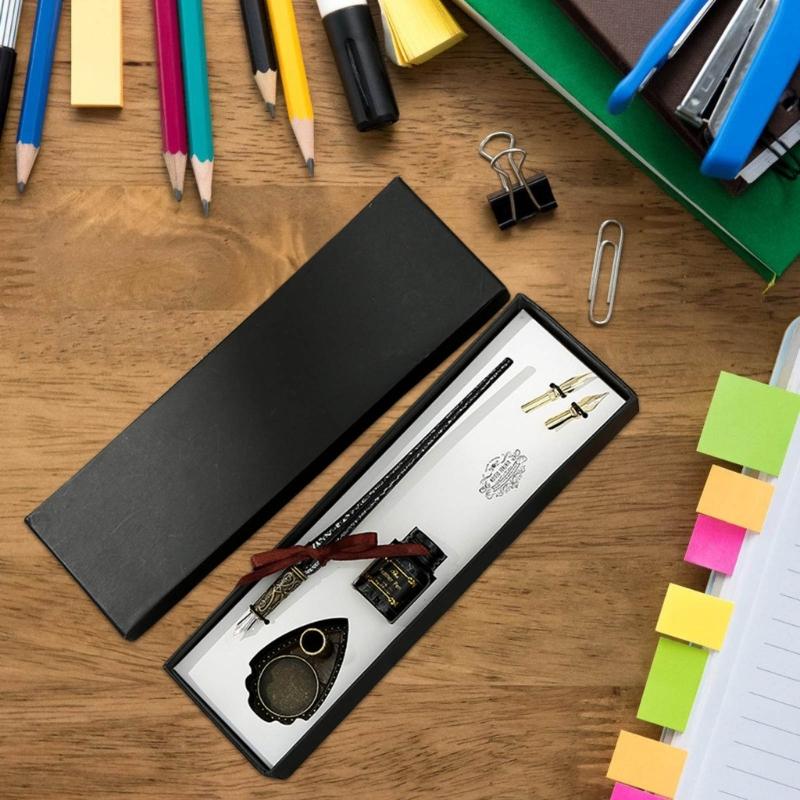 Calligraphy Glass Dip Pen and Inks Set with Replaceable Pen Tip and Metal Pen Holder for Writing Invitation Scrapbooking