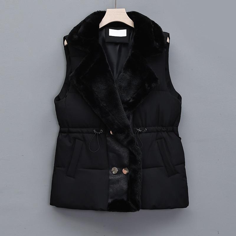 Lamb Wool Splicing Down Cotton Vest Women Wear Outside In Winter Autumn and Winter New Fur Integrated Lapel Waist Vest