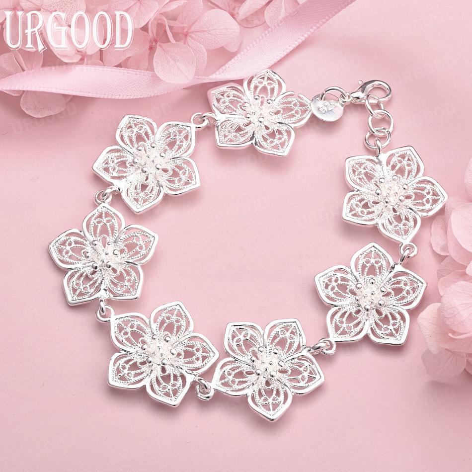 925 Sterling Silver Seven Flower Bracelet Fashionable Wedding Jewelry
