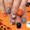24 шт. Хэллоуин Накладные ногти Пластиковые наклейки на ногти с призрачными полосками, узорами тыквы и летучей мыши Для аксессуаров маникюра