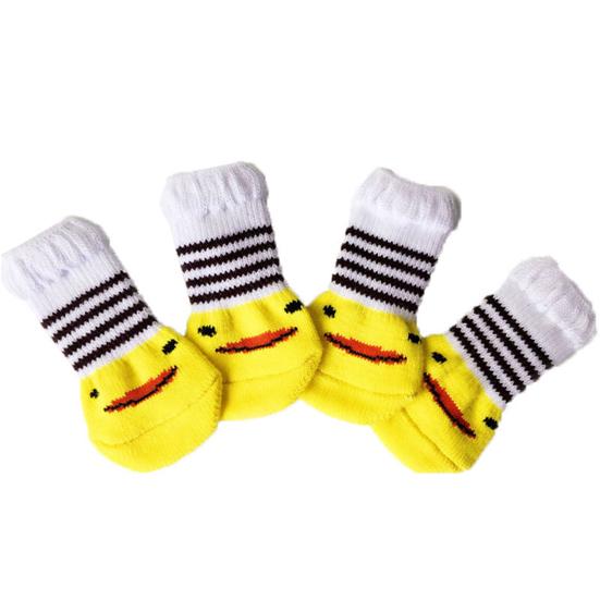 4Pcs Cats Dogs Cotton Warm Anti-Slip Cartoon Pattern Socks Shoes Pet Supplies