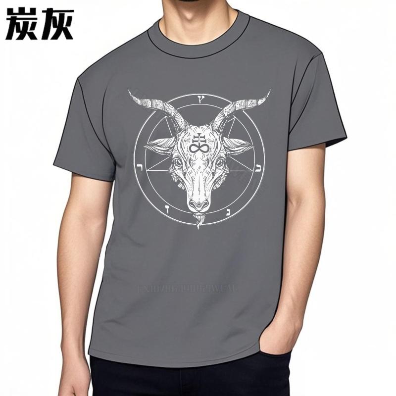 Rock Tshirt Oneck Essential Teeshirts Baphomet Symbol On Black Summer Short Sleeve Shirt Anime Crew Neck Trendy Tshirt