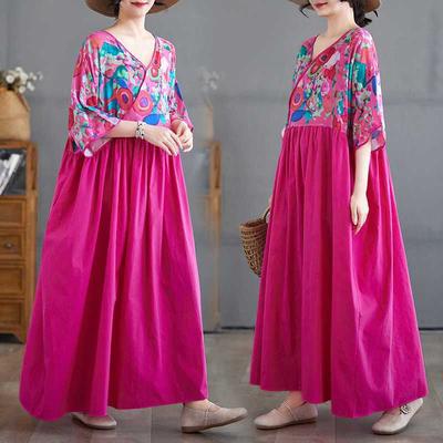 Хлопковое и льняное летнее платье в стиле пэчворк, ретро, большого размера, длинная юбка