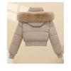 Women's Cropped Hooded Padded Coat, Detachable Faux Fur Collar High Waist Slim Winter Cotton Jacket Outerwear