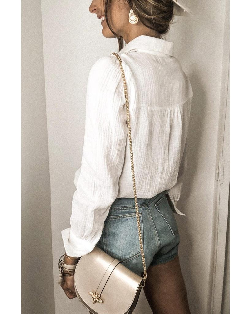 Azura Exchange Lace Hollow-out Splicing Crinkled Shirt