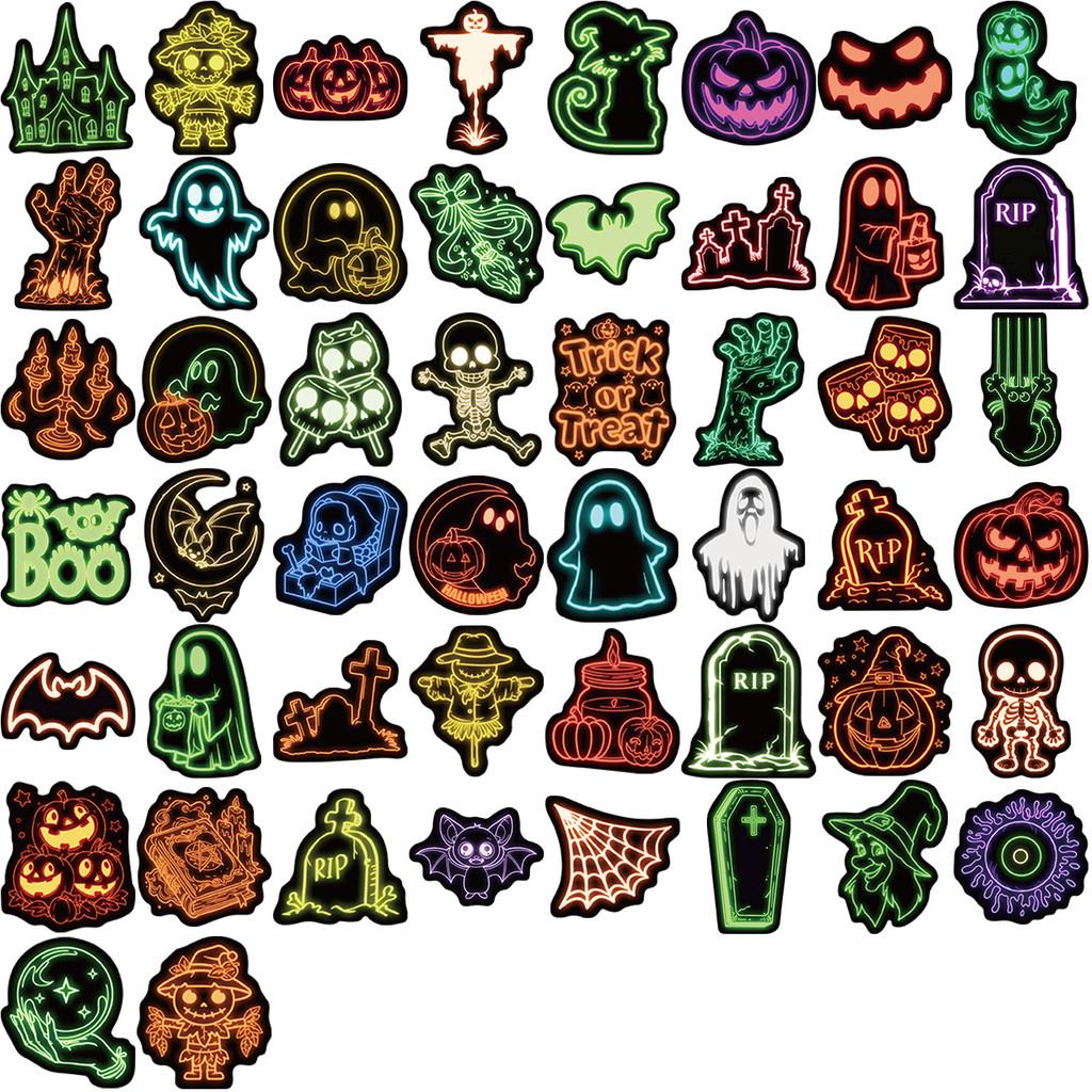 50-Piece Neon Halloween 2 Decorative Retro Cartoon Stickers - DIY Decals for Phone Cases, Skateboards & Toy Decor