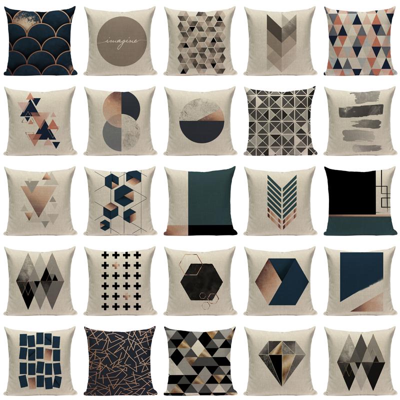 Геометрическая Черно-Синяя Наволочка Полосатый Текстильный Декор Декоративные Подушки Чехлы 45x45 см Квадратные Диван Кровать Декоративная Подушка Чехол