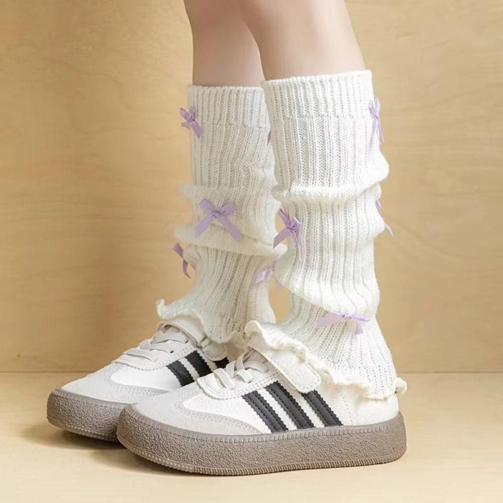 Bow Children's Sock Covers Knitted Warm Leg Warmers Sweet Knitted Sock
