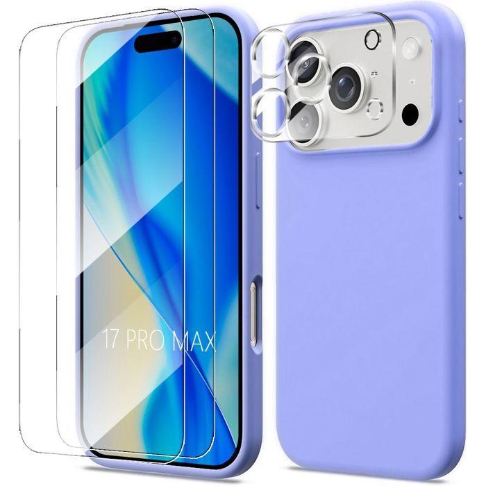 Coque Silicone - BOOLING - pour iPhone 17 Pro Max - Anti-Rayures Lavande - 2 Vitres + Protection Caméra
