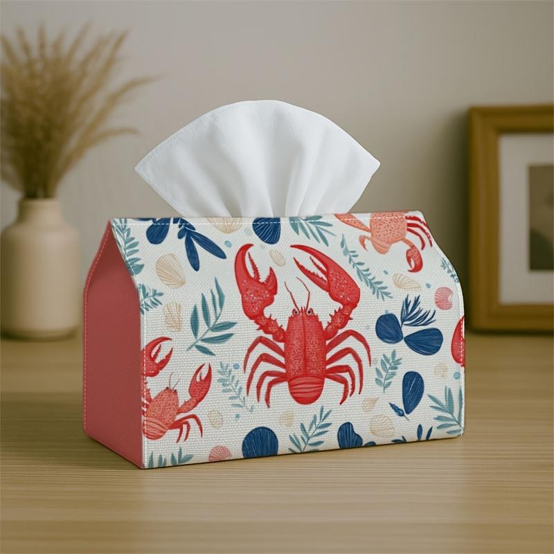 1pc Party Tissue Box with a Coastal Design, Versatile Tissue Holder Featuring Lobster And Nautical Patterns in Red And Blue, Ideal for Outdoor Gatheri