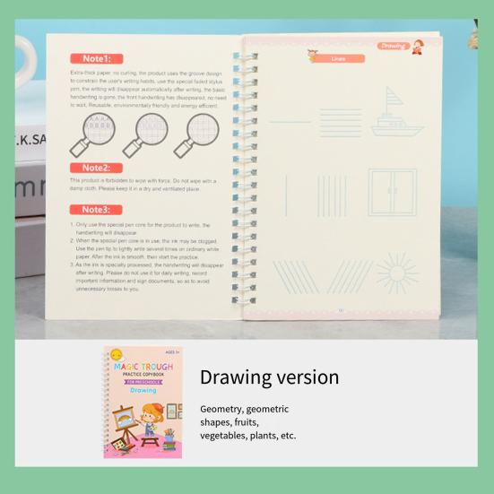 Magic Groove Practice Book Reusable Math Drawing Copybook Number Alphabet Tracing Handwriting Workbook for Children Ages 3-10