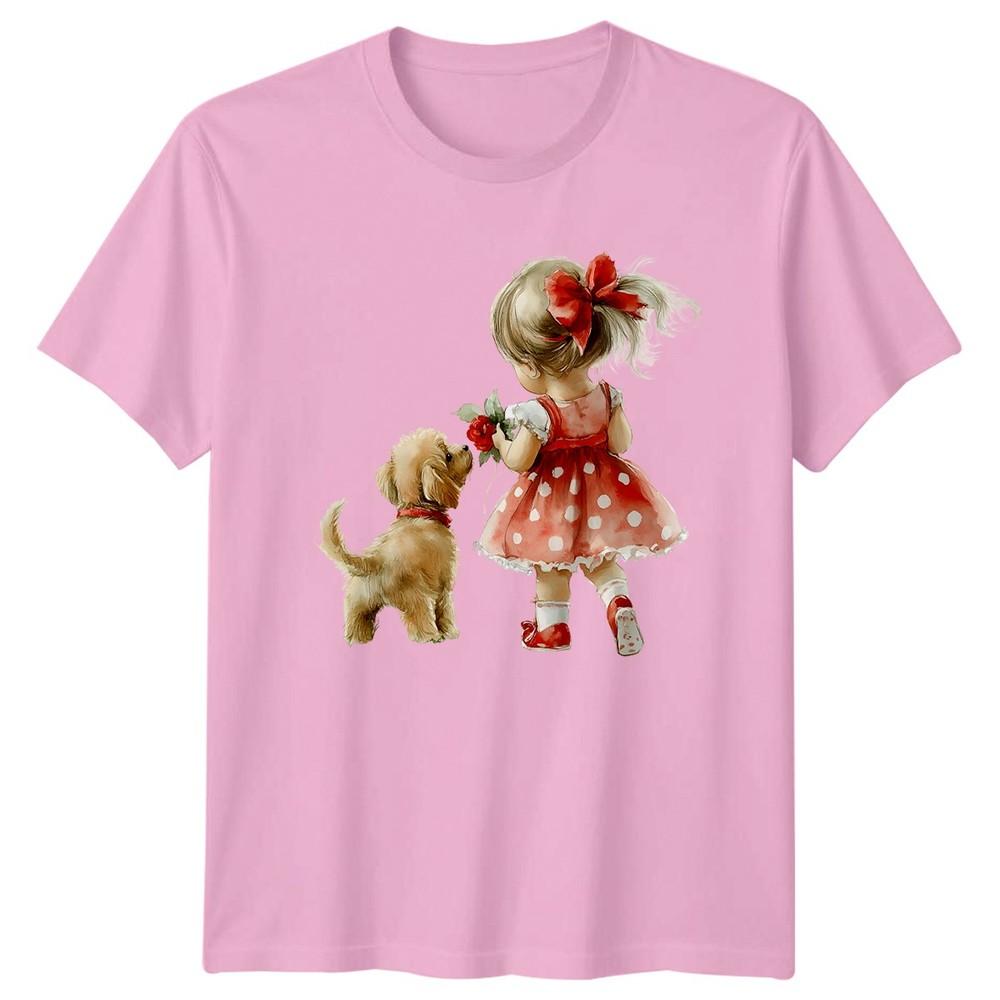 Girl Puppy Rose Watercolor Graphic Unisex TShirt Children Dogs Art