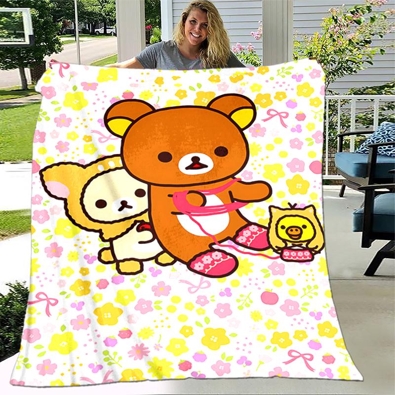 1pc Blanket Rilakkuma1 Print Design, Lightweight Blanket for Sofa, Bed- Soft &Warm, Gift for All Seasons like Christmas, Halloween