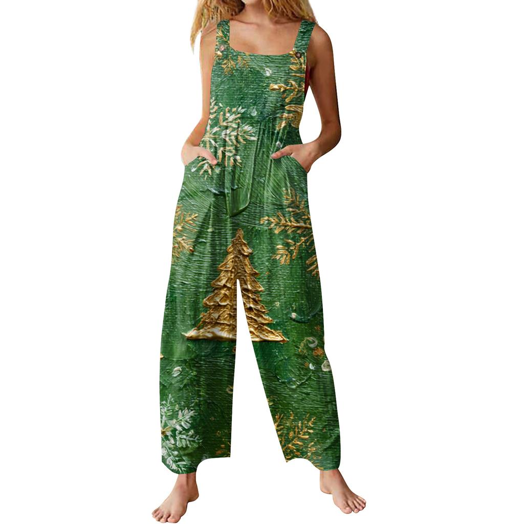Womens Casual Overalls Jumpsuits Adjustable Straps Sleeveless Print Comfy Rompers With Pocket
