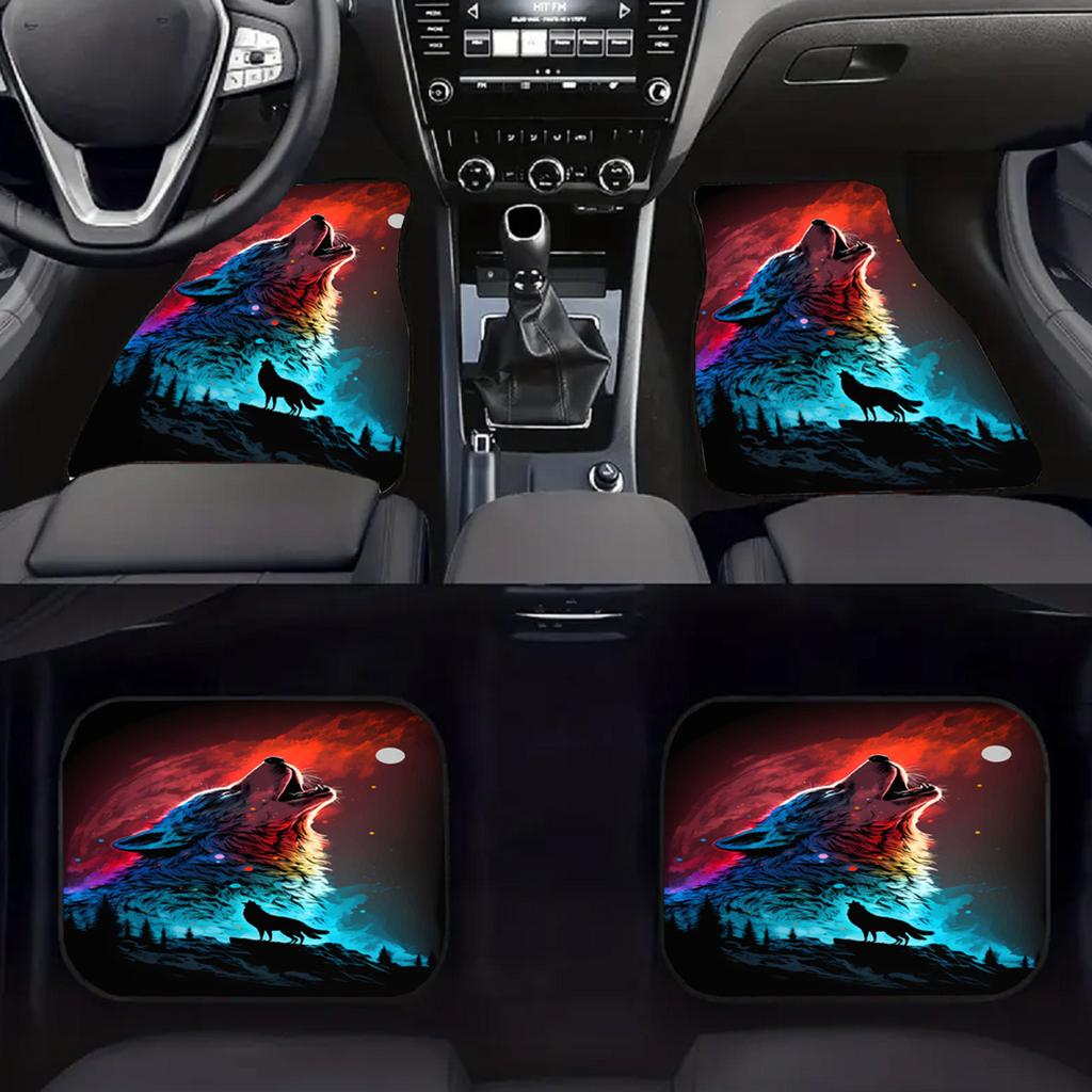 4 шт. Коврик с принтом волка разных цветов, автомобильные коврики для пола для Автомобиля, Фургона, Грузовика, Внедорожника - Полный Комплект Передний и Задний, Универсальная Посадка, Защита и Декор Салона Автомобиля