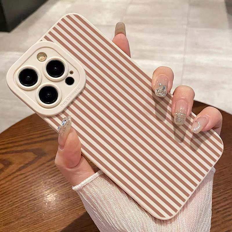 Phone Case For Samsung Galaxy S25 Ultra S26 S24 S23 FE S22 Plus S21 S20 A54 A55 A35 A15 Pink Striped Painted Silicone Soft Cover