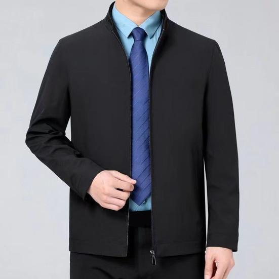 Мужская деловая куртка с воротником с лацканами и длинным рукавом, однотонный кардиган на молнии, облегающее повседневное пальто, верхняя одежда