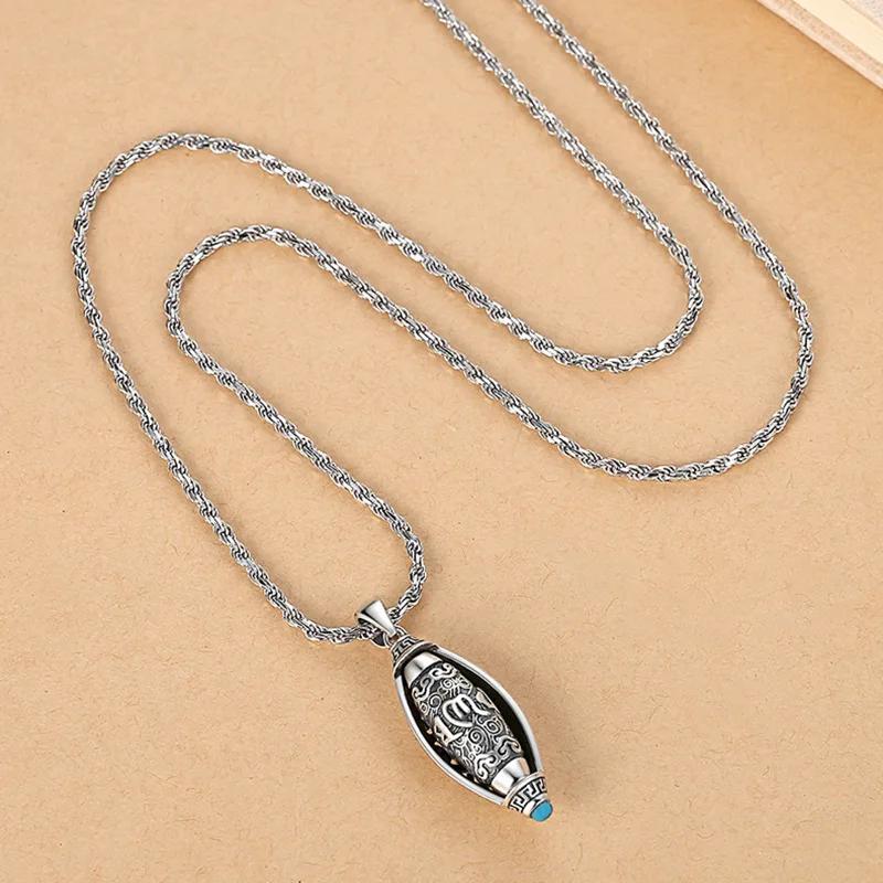 Fashion Simple Six Character Truth Spinning Cylinder Necklace For Men And Women Retro Transit Pendant Sweater Chain Punk Jewelry