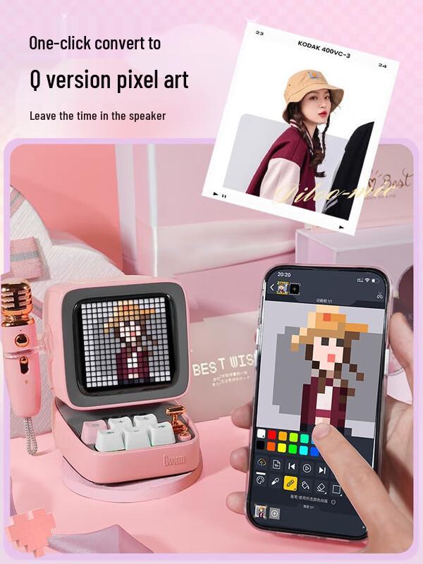 Divoom Ditoo-5m Pixel Bluetooth Speaker with Mini KTV Microphone & Retro Alarm Clock