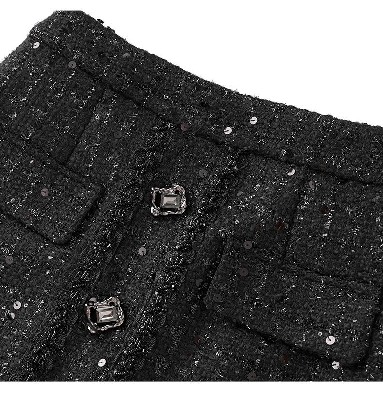 Coco Style Sequin Wool Top & Midi Skirt Set for Women