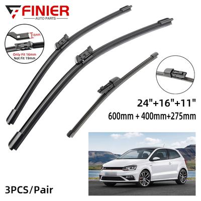 3 шт. щетки стеклоочистителя для VW Polo 6R хэтчбек 2009-2017 24 "16" 11 "подходят для переднего лобового стекла, щетки для окон, резак, аксессуары 2012 2013 2014 2015