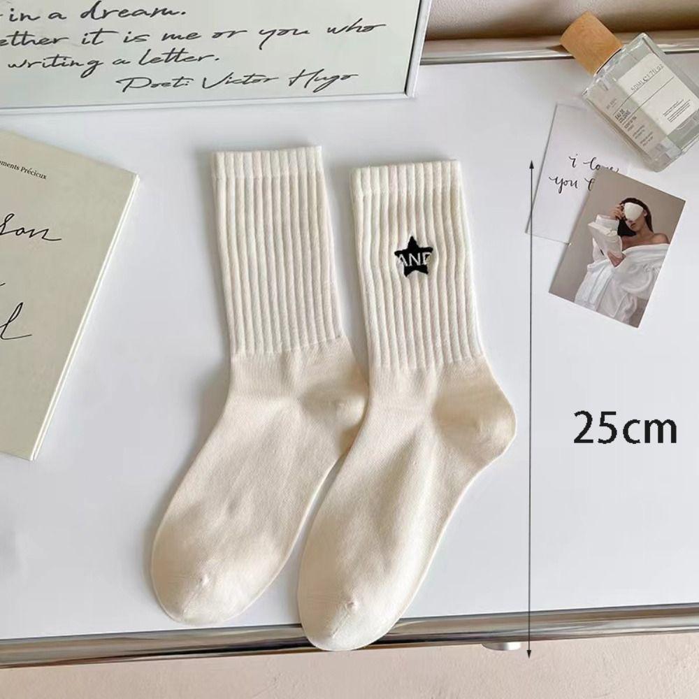 Retro Mid Length Socks Spring Summer Embroidered Socks New Cotton Sports Socks